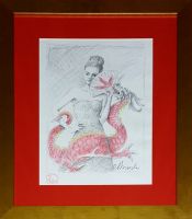 Rafał OLBIŃSKI - Turandot - szkic - ołówek papier kredka (w ramie 67x53), 41x29 Rafał OLBIŃSKI - Turandot - szkic