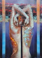 Piotr JAKUBCZAK - Sztuka uwiązania - olej na płótnie, 100x70 Piotr JAKUBCZAK - Sztuka uwiązania