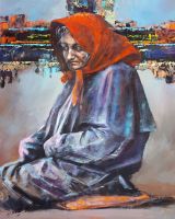 Piotr JAKUBCZAK - Czerwony kapturek - olej na płótnie, 100x80 Piotr JAKUBCZAK - Czerwony kapturek