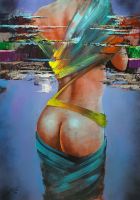 Piotr JAKUBCZAK - Plecami - olej na płótnie, 100x70 Piotr JAKUBCZAK - Plecami